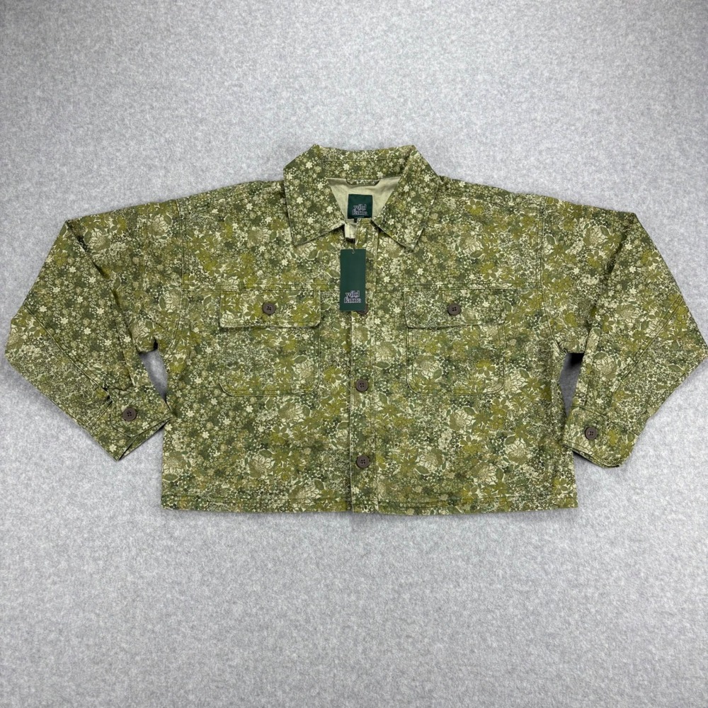 Wild Fable Jacket Womens M Green Floral Trucker Canvas Crop Utility Cottagecore